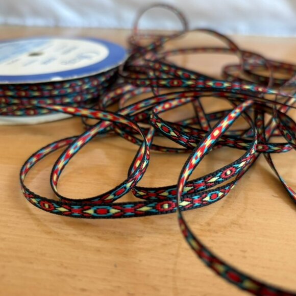 offray Other - Vintage Swedish Fabric Ribbon Trim-25.5 yard piece-Red green black & gold